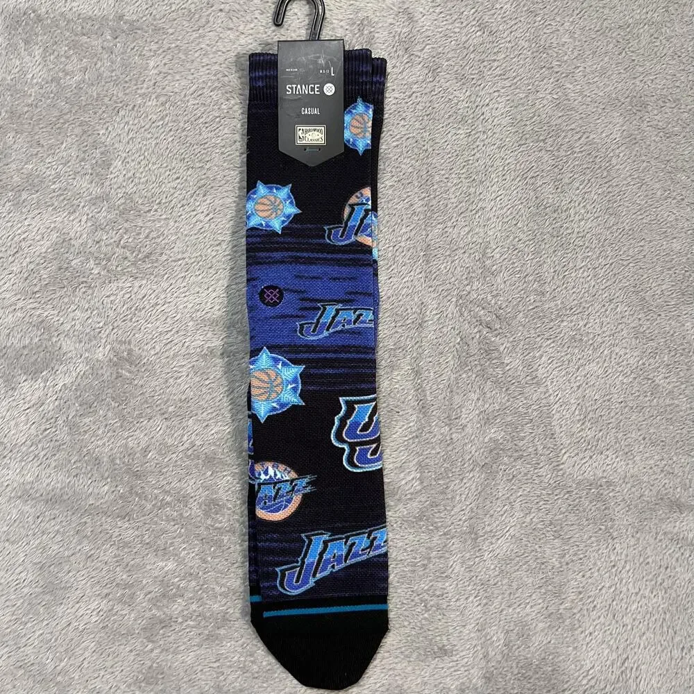 Utah Jazz Socks Mens Large Black Blue NBA Basketball Stance Hardwood Classics